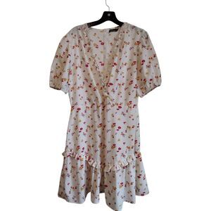 Boohoo Women's white Floral cottage core ruffle hem dress‎